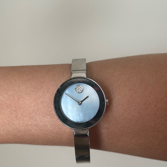 Movado BOLD Blue Sunray MOP Dial Silver Bangle Watch main image 9